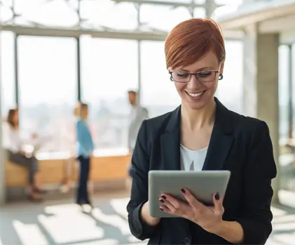 Businesswoman, Tablet, cloud, IT Services, Konica-Minolta, Premier Technology Group