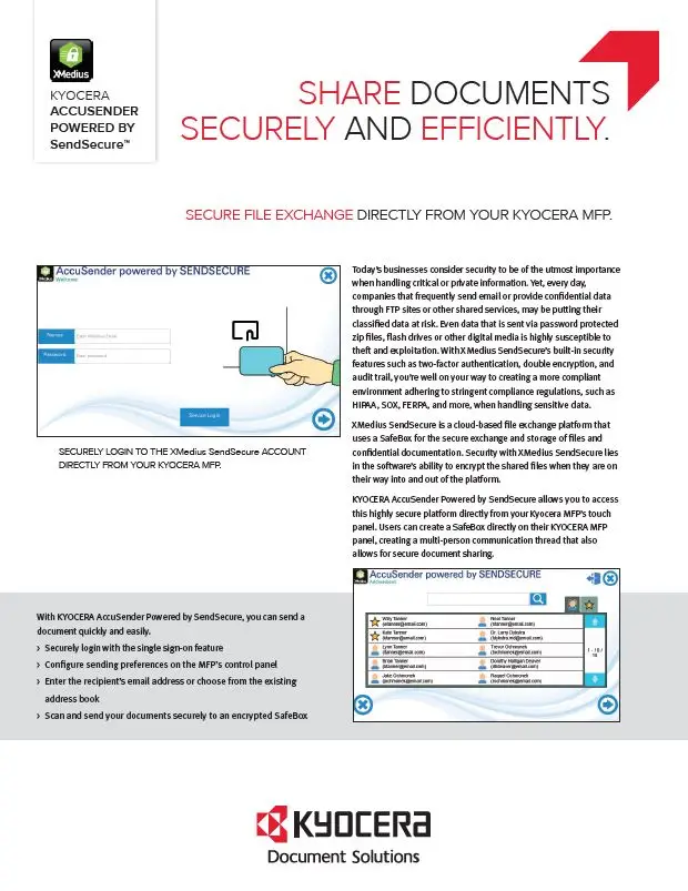 Kyocera, Software, Capture, Distribution, Accusender, Powered By Sendsecure, Premier Technology Group