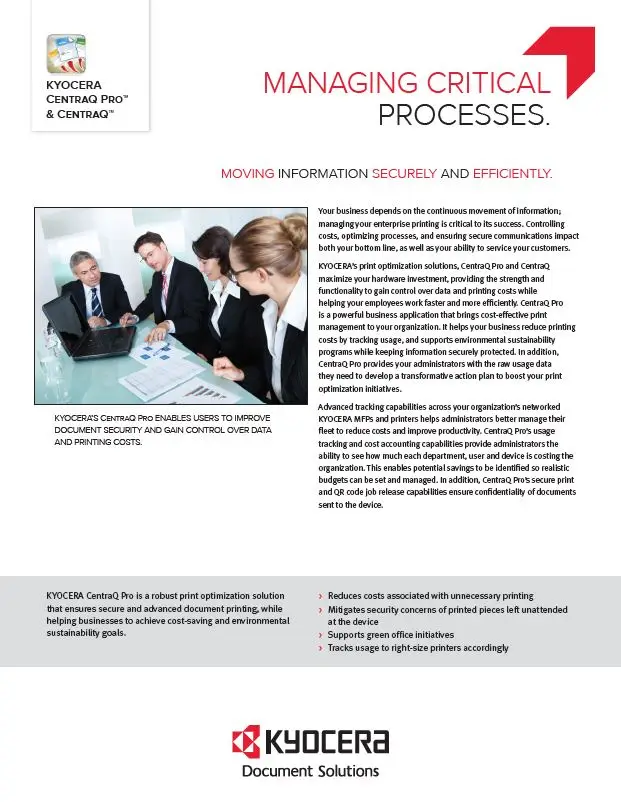 Kyocera, Software, Cost Control, Security, Centraq, Premier Technology Group