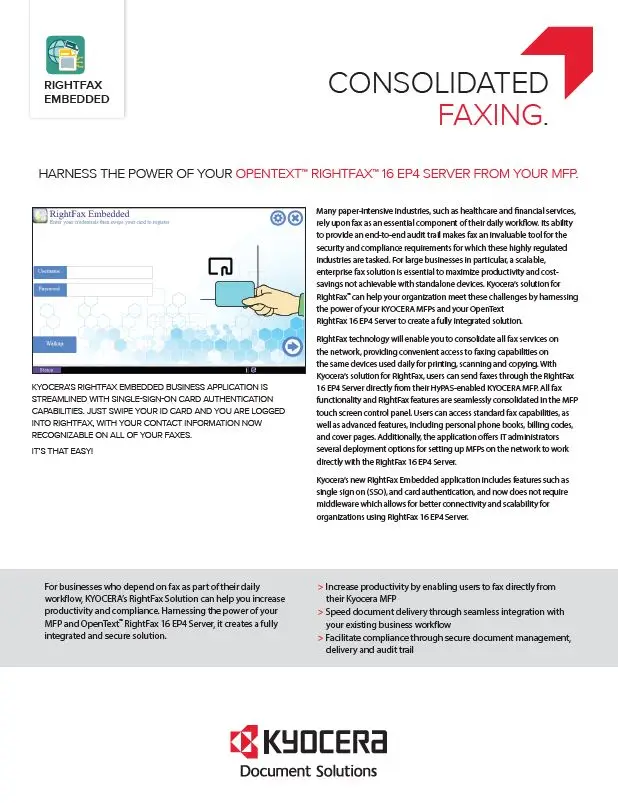 Kyocera, Software, Document Management Kyocera, Rightfax Embedded, Premier Technology Group