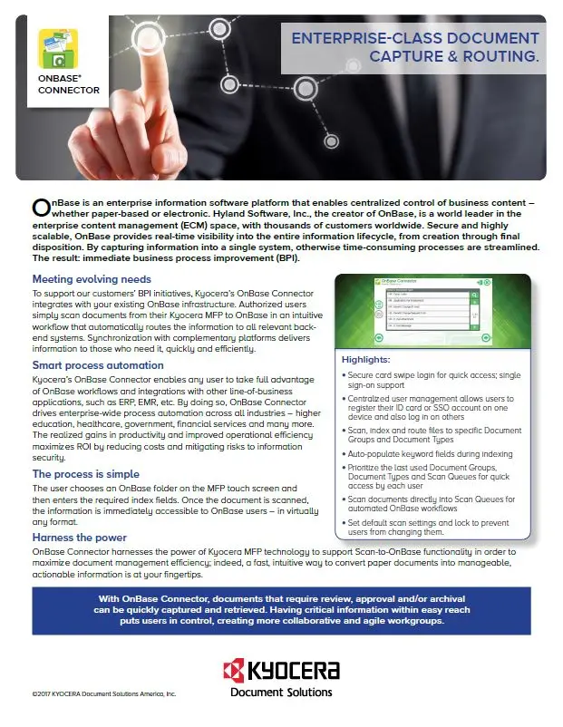 Kyocera, Software, Document Management, Onbase Connector, Premier Technology Group