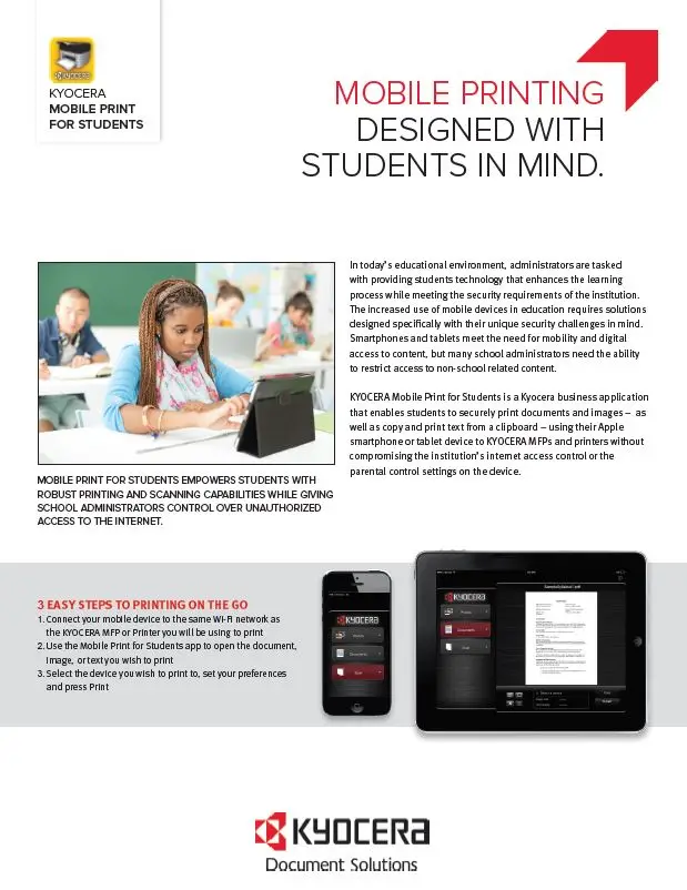 Kyocera, Software, Mobile, Cloud, Mobile Print For Students, education, Premier Technology Group