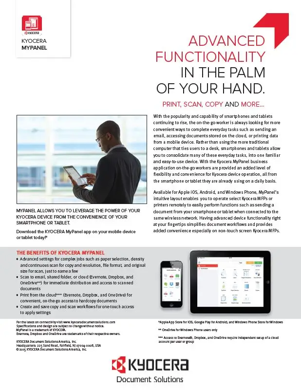 Kyocera, Software, Mobile, Cloud, Mypanel, Premier Technology Group