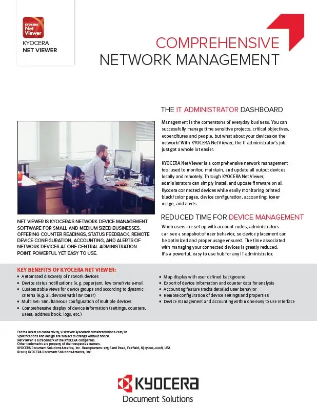 Kyocera, Software, Network, Device Management, Kyocera Net Viewer, Premier Technology Group