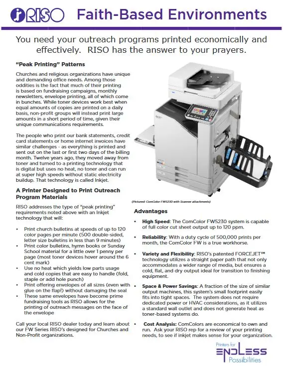 non-profit, religious, Riso, Premier Technology Group