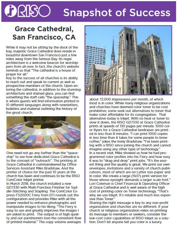 Non-profit, religious, Riso, Premier Technology Group