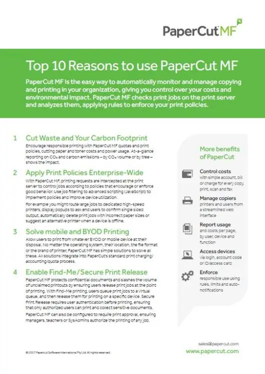 Top 10 Reasons, Papercut Mf, Premier Technology Group
