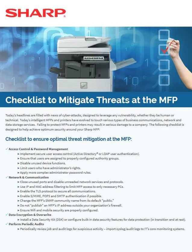 Mfp Security Checklist, Sharp, Premier Technology Group