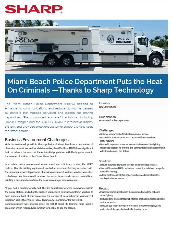 Sharp, Miami Police, Case Study, Premier Technology Group