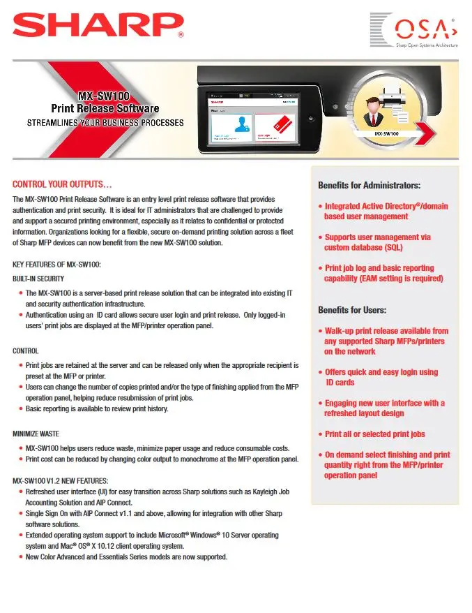 Sharp, print release software, Premier Technology Group