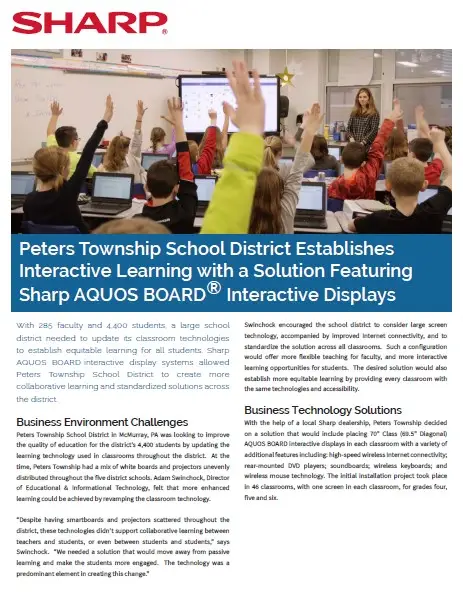 Sharp, Peters Township, School District, Aquos Board, Case Study, Education, Premier Technology Group