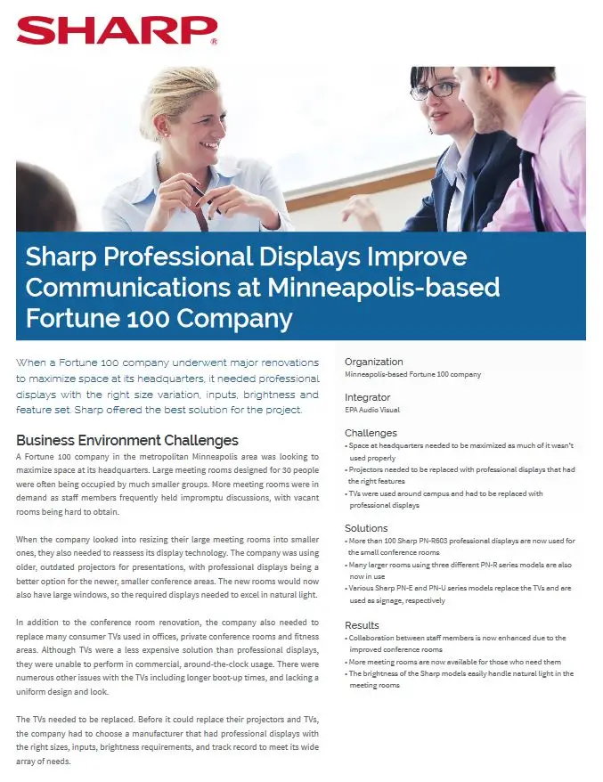 Sharp, Professional Displays, Improve Communications, corporate, Premier Technology Group