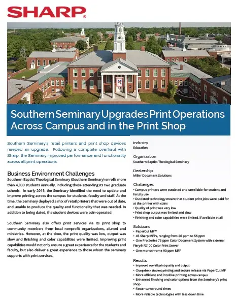 Sharp, Southern Seminary, Print Operations, Case Study, Education, Premier Technology Group