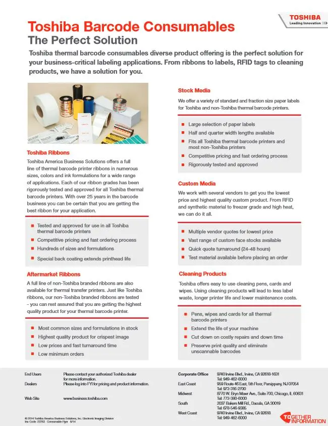 barcode printer, supplies, Toshiba, thermal, toner, Premier Technology Group