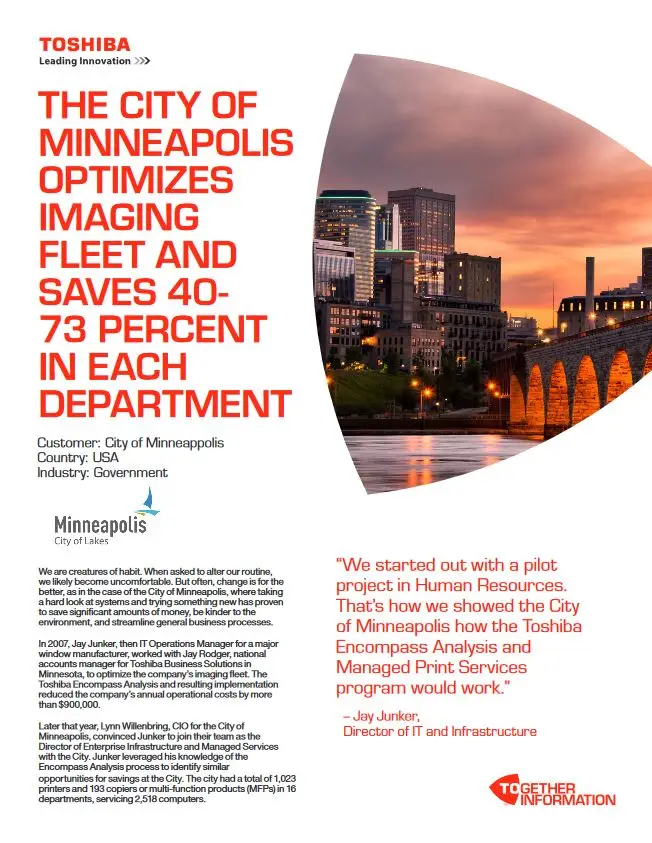City Of Minneapolis, Case Study, MPS, MDS, Toshiba, Premier Technology Group