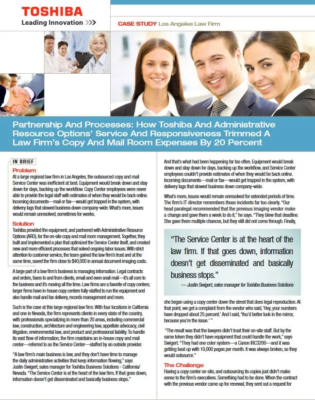 Law Firm, Success Story, Industry Solutions, Vertical Markets, Legal, Toshiba, Premier Technology Group