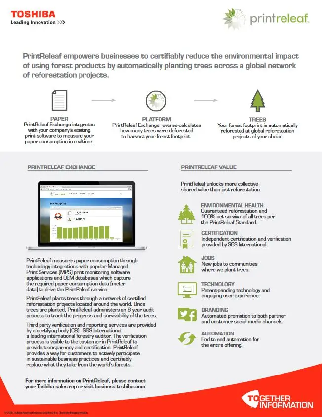 Print Releaf, Toshiba, Premier Technology Group
