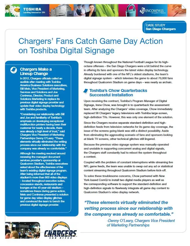 San Diego Chargers, Digital Signage, Toshiba, Premier Technology Group