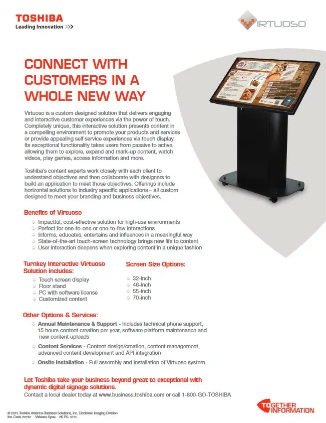 Virtuoso, Brochure, Digital Signage, Toshiba, Premier Technology Group
