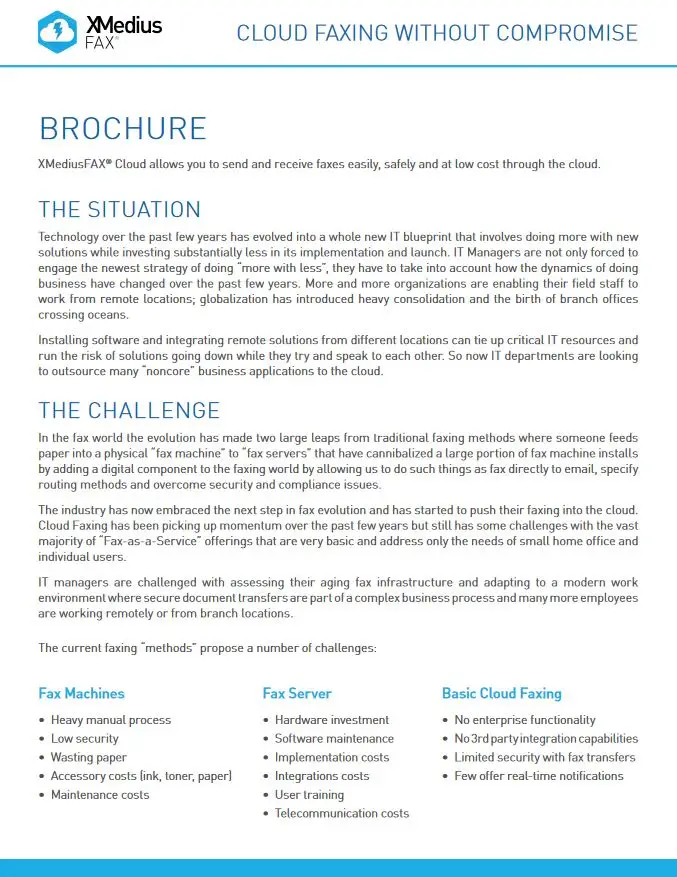 Xmmedius Cloud Fax Brochure, XMedius Fax, Premier Technology Group